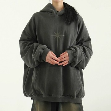 【PAGANS STORE】韓國 星星 光芒 水洗 做舊 仿舊 髒污 英文 標語 印花 長袖 帽Tee