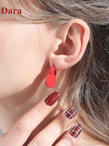 925銀針love紅色愛心耳釘女新款潮秋冬氣質網紅耳環耳飾