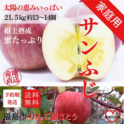  りんご サンふじ 自宅用 2L 5kg 箱（約13〜14個入り） 産地直送 送料無料 12月上旬〜 順次発送 福島 りんご屋さとう