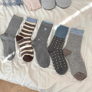 春夏季日系拼色螺口撞色波點襪子女復古舒適高級感圓點堆堆中筒襪