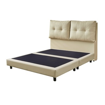 【多瓦娜】亞岱爾5尺皮床組/床頭+床底-二色米色