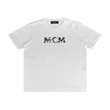 MCM燙印字母LOGO斑馬條紋設計純棉短袖T恤(男款/象牙白)