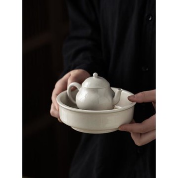 蘊華堂 仿古草木灰格宜壺承單層茶承壺托陶瓷圓形干泡盤功夫茶具