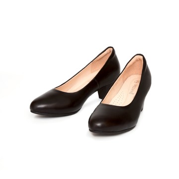 (限時⬊5折)GREEN PINE簡約羊皮柔軟圓頭跟鞋 黑色 (00951242)