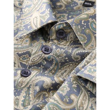 高端春季免燙腰果花襯衫男長袖修身商務休閑時尚痞帥印花襯衣男士