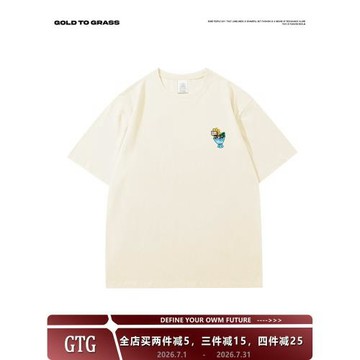 GTG原創美式復古潮牌凈版小標圓領短袖男純棉春季oversize半袖T恤