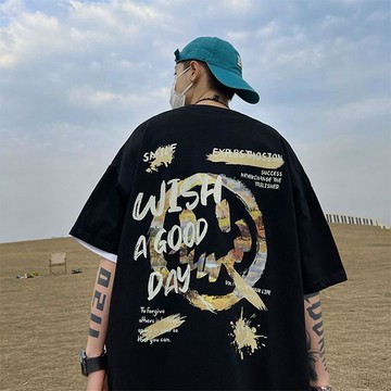 【隔日到貨！笑臉印花】美式上衣重磅T恤短袖t恤男2026夏季美式復古潮牌潮流oversize純棉T恤印花T恤短袖上衣