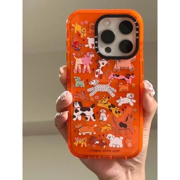 CASE可愛花園小狗活力橙色iPhone16Promax手機殼卡通適用蘋果16/15/14/plus/13/promax防摔手機殼多巴胺12pro