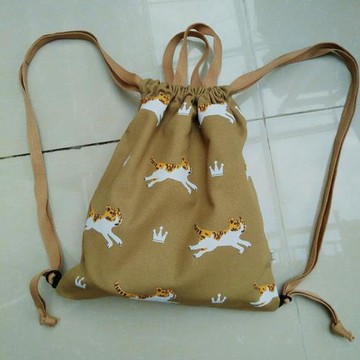 帆布抽繩包印花抽繩包帶手提內有拉鏈內袋