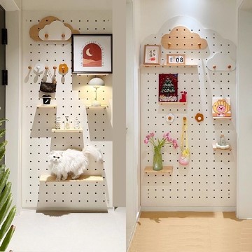 收納置物架實木洞洞板定制免打孔入戶玄關全身鏡可推拉全身一體鏡