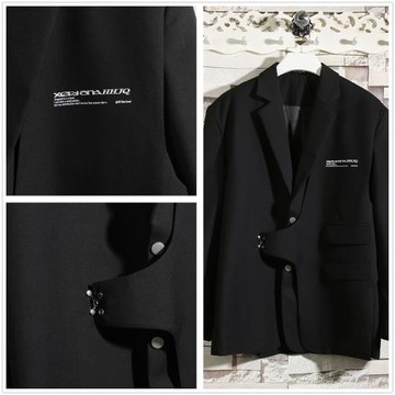 原創潮牌痞帥炸街黑色西服男高街風百搭oversize西裝外套春裝休閑