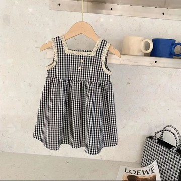 🎀biubiu童裝🎀女童夏裝2023新款洋氣中小童格子連衣裙女寶寶無袖背心裙薄款裙子