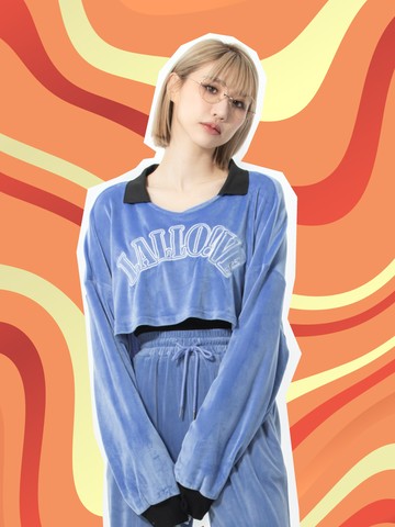 兩件式絨感刺繡短版長上衣