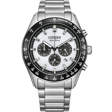 CITIZEN 星辰 經典賽車光動能三眼計時錶/白/43mm/CA4674-58A