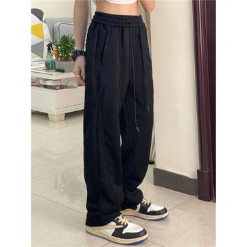 美式衛褲女春秋季小個子顯瘦黑色運動褲寬松直筒慵懶垂感休閑褲子