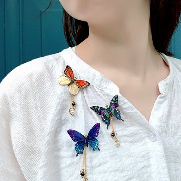 PINKOI限定 胸針 刺繡 項鍊 墜飾 蝴蝶 手工 組合 珍珠  情人節