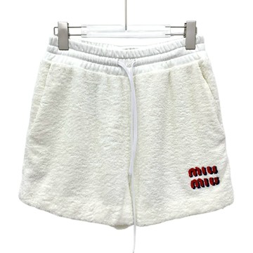 (M) miu miu白色抽繩毛巾高腰運動短褲