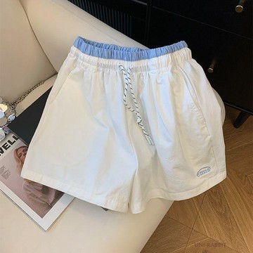 【台灣出貨】新款韓版鬆弛感白色褲子小個子抽繩寬鬆慵懶風休閒運動短褲女短褲女夏季短褲休閒短褲女生短褲大碼短褲