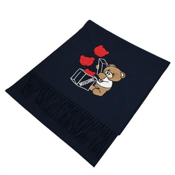 MOSCHINO 30766 M2991 小熊氣球禮物流蘇羊毛長圍巾/披肩.深藍