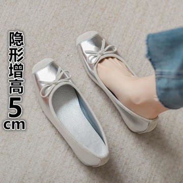 真皮復古法式小皮鞋女2025新款銀色軟底淺口內增高單鞋瑪麗珍女鞋