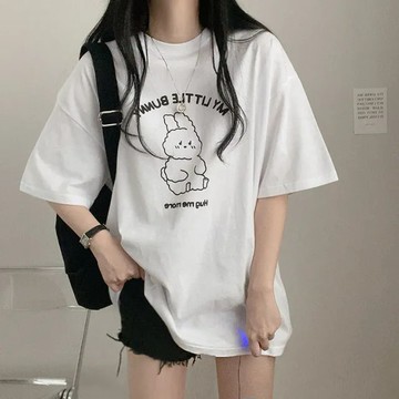 Vuja de 純棉 t恤 短袖上衣女 兔子印花 T恤 韓國上衣 oversize T恤 ins風 寬鬆上衣 潮流衣服
