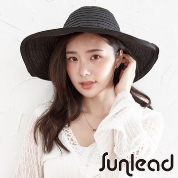 Sunlead 防曬寬緣時尚圓頂遮陽帽/草帽 (黑色)