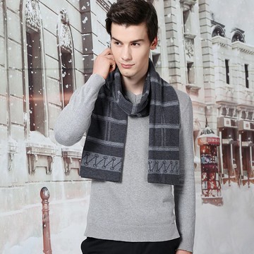 純羊毛圍巾男披肩-加厚提花休閒保暖配件情人節生日禮物3色74bl32【獨家進口】【米蘭精品】