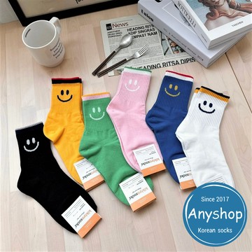 Anyshop韓國襪 撞色表情中筒襪 表情襪 女生襪 素色  韓國襪 韓國襪子 長襪 女襪 表情襪 33601