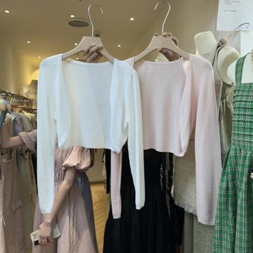 新款夏裝韓版寬松短款韓國東大門純色通勤顯瘦百搭防曬針織開衫女