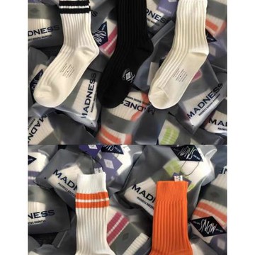 潮牌 MAD余文樂同款標簽襪子日系歐美街頭男女純色中筒運動襪