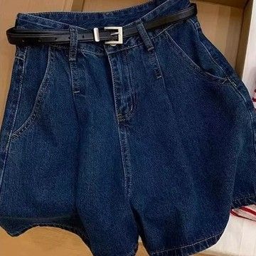 【VEEE】高腰牛仔褲 復古藍 闊腿牛仔短褲 女潮流 新款 梨形 寬鬆 高腰 A字 百搭 包臀熱褲 闊腿短褲藏肉 顯瘦