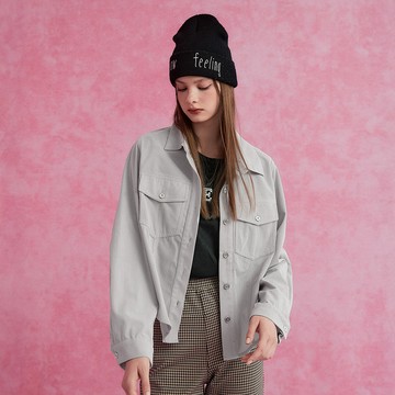 OUWEY歐薇 極簡主義燈芯絨襯衫外套(灰色；S-L)3233244005