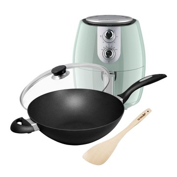 ES5系列 32 cm PLUS炒鍋32公分(無蓋)  贈 氣炸鍋+高級櫸木木鏟+玻璃鍋蓋 無