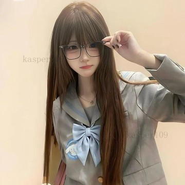 新款♥假髮女長髮空氣劉海紅色自然Lolita網紅仿真人甜美長直髮全頭套