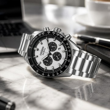 【Citizen 星辰】CA4674-58A 光動能真三眼 熊貓面 藍寶石玻璃 計時 不鏽鋼 手錶 43mm