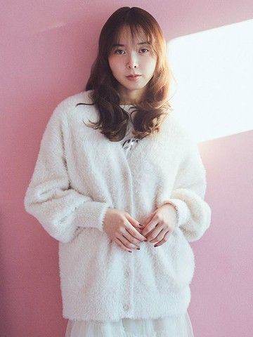 蓬鬆毛絨中長版針織開襟罩衫(1N47L2D0100) - earth music&ecology