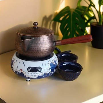 電陶爐家用小型茶爐煮茶器電茶壺燒水純紫銅茶壺銅罐整套圍爐煮茶