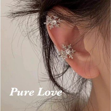 Pure Love樂芙 /正韓 【E0955】韓系簡約滿鑽雪花鋯石耳夾 耳骨夾(無耳洞)單只 / 銀