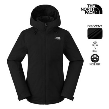 【The North Face 官方旗艦】北面女款黑色DryVent防水透氣連帽羽絨內裡三合一外套｜8DMSKX7 550蓬鬆度