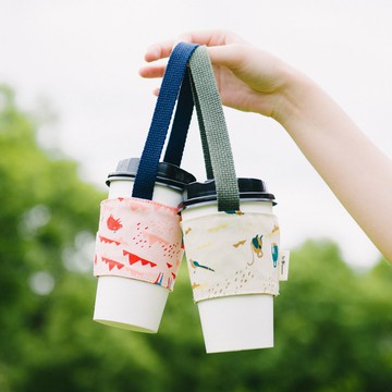 【有機棉】飲料杯提帶/兩件組/山中健行/風土黃褐+花卉藍紅