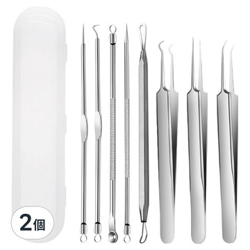 小麥購物 高精密不鏽鋼粉刺夾8件組 L339  2個  銀色