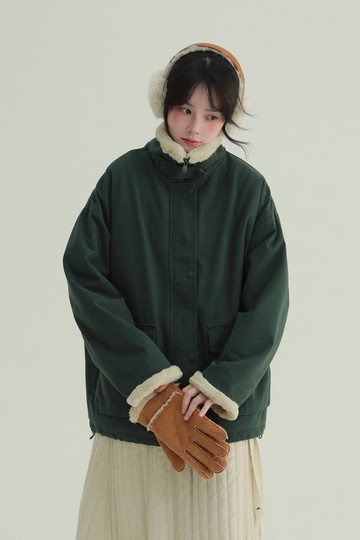 2顔色 森林暮光 立領內裡全毛絨加厚外套 日系復古保暖夾克
