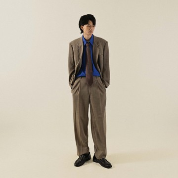 【NaSuBi Vintage】燕麥色薄毛經典輪廓古著西裝套裝