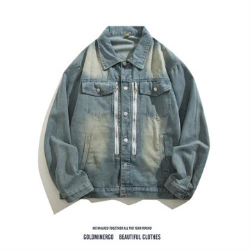 復古水洗重工牛仔夾克男女潮寬松痞帥oversize高級感墊肩工裝外套