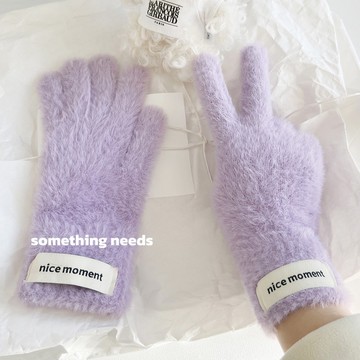 🔥優選好物🔥多巴胺ins韓系簡約布標保暖半指露指手套 成人手套冬季針織  保暖毛毛手套  觸屏漏指手套  雪地手套