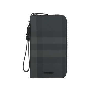 BURBERRY 經典格紋附可拆提把拉鍊旅行長夾(炭灰色)