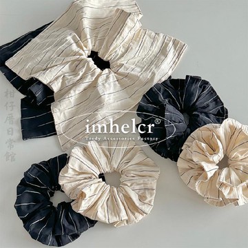 🔥2件9折🍊臺北出貨🍊可開發票韓系重工黑白條紋髮圈~簡約百搭質感面料超大號方巾腸圈發繩新款