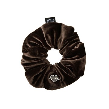 韓國 emis HEART LOGO PENDANT SCRUNCHIE 韓國製 天鵝絨愛心吊飾髮圈 棕色BROWN