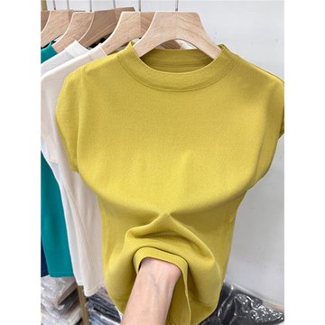 冰絲曲珠短袖T恤針織衫女原創2025夏季薄款半高領半袖上衣打底衫