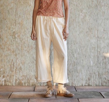 復古文青 棉麻植物染純色褲子 舒適休閒褲